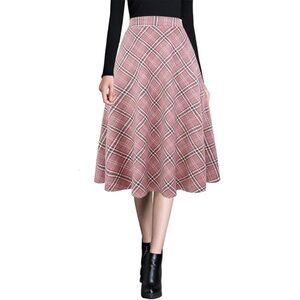 Womens Warm Wool Midi Skirts Winter Fall High Elastic Waist A Line Flared Woolen